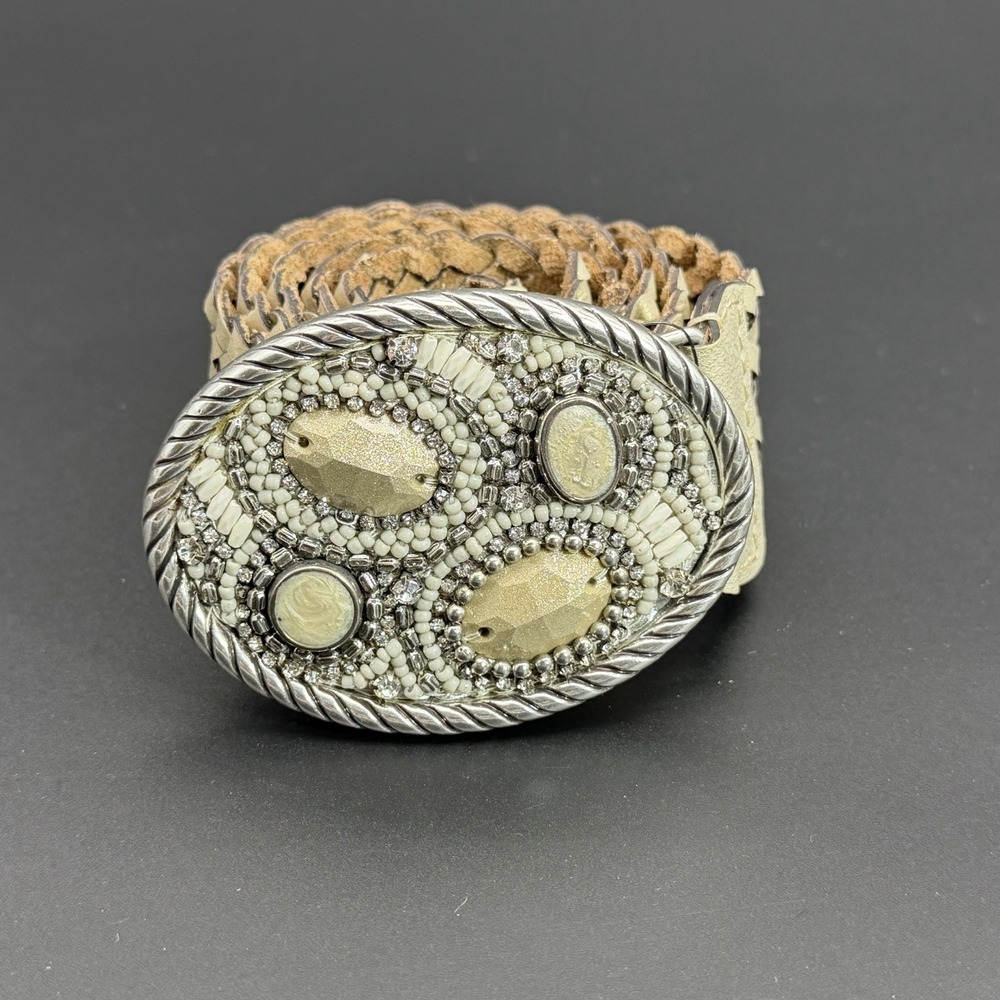 Chico's Women's Silver Metallic Woven Slouch Belt Gem Stones Size Small NWT - Picture 1 of 6